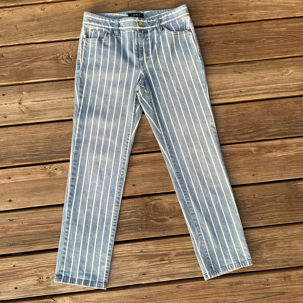 ❌ SOLD❌ Ralph Lauren striped denim, mid rise, straight fit, size 2